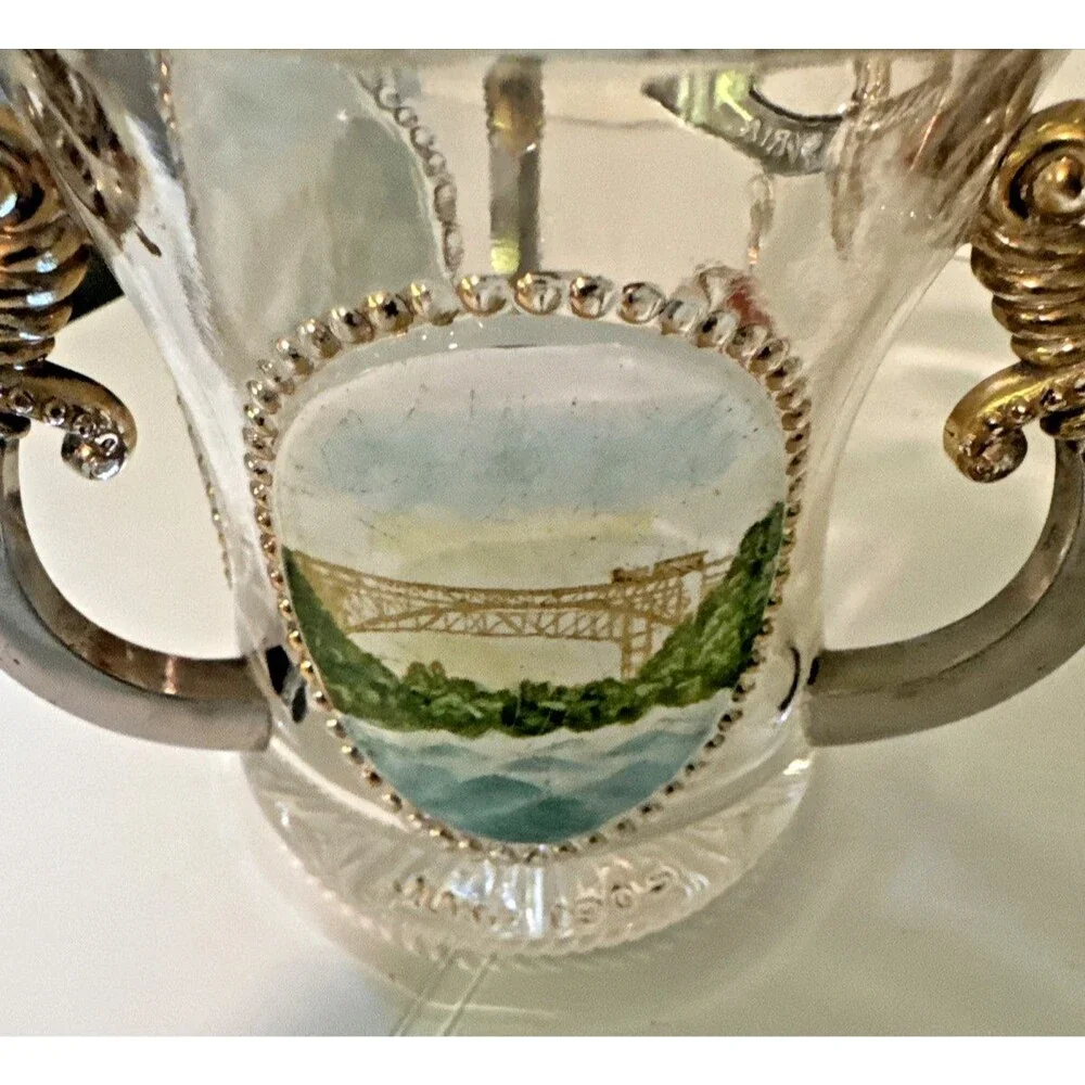Pittsburgh Syria Shriners 4 Handled Glass Mug 1905 Souvenir Niagara Falls Swords